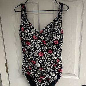 Elegant Floral Black and Pink One Piece Swimsuit